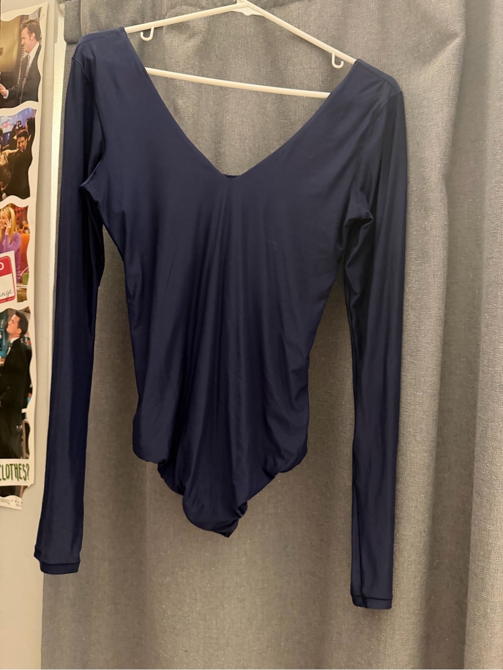 Aerie Navy Long Sleeve V-Neck Bodysuit